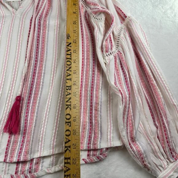 Allison New York Womens Striped Long Bell Sleeve Boho Top Tassels Crochet Artzy - Picture 11 of 16